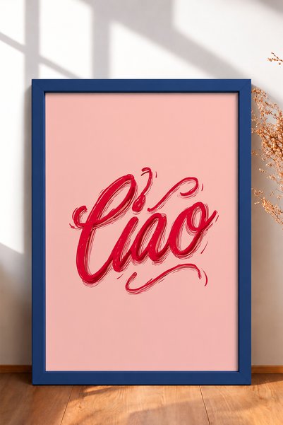 HOMEPACK Red Ciao Writing on Pink Background Framed Painting Italy Poster Liv...