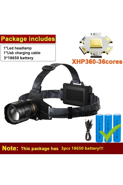 Choice H189-3pcs 18650 Super Bright XHP360 LED Headlamp USB Rechargeable Powe...