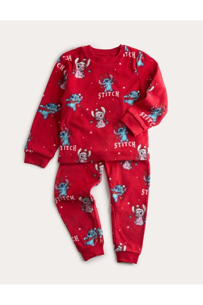 Marks & Spencer Stitch Baskılı Polar Çocuk Pijama Takımı