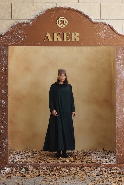 Aker Green Crew Neck Flared Dress