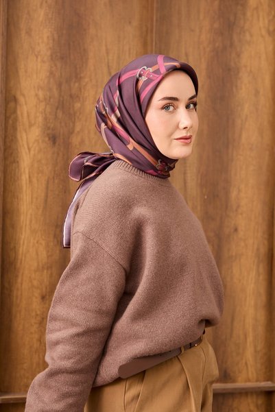Silk Home Twill Silk Scarf Belt Print Plum