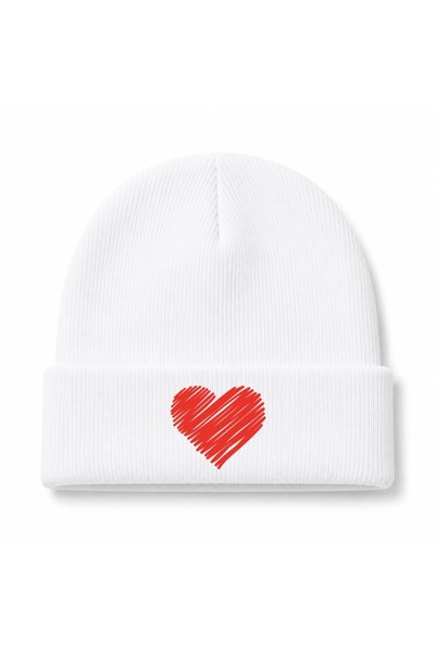 Rabona Fashion Scribbled Love – Red Hand Drawn Heart Graphic Beanie