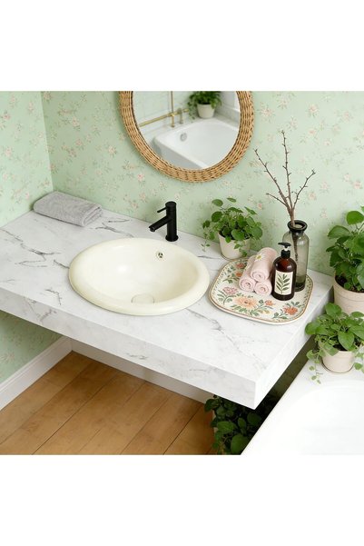 Generic Round Ceramic Countertop Washbasin, Beige, 42x42x19 cm