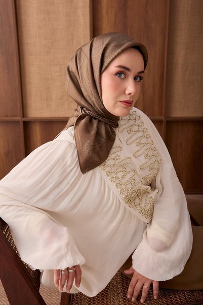 Silk Home Twill Silk Scarf Vega Green Brown