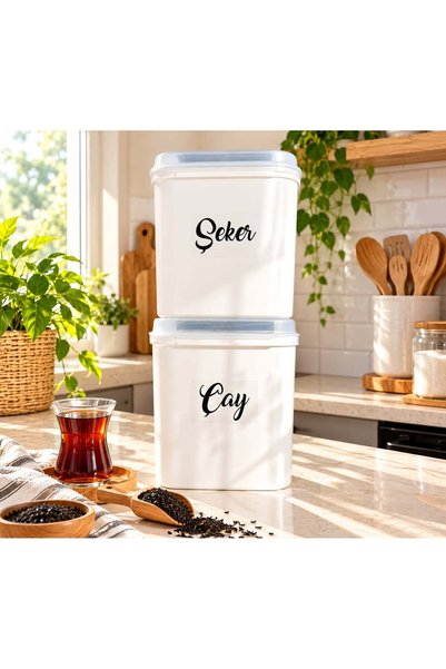MODA OZY 2'li 5'litre Plastik Saklama Kabı ( Kürek Kaşık ve Etiket Hediyeli) Çay-Şeker Saklama Kutusu