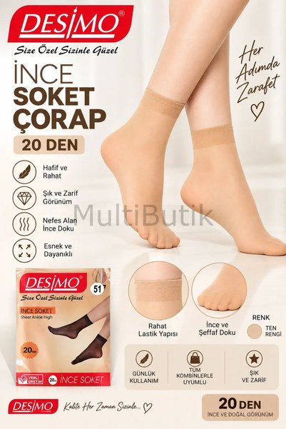 Desimo 20 Den Thin Socks 24 Pack-57 Skin Color