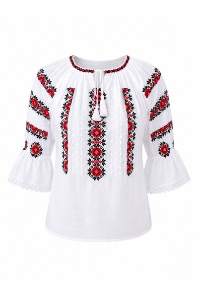 OEM Γυναικεία Μπλούζα, Μανίκι 3/4 σε σχήμα κλεψύδρας, Κόκκινο-Μαύρο Κέντημα, ...