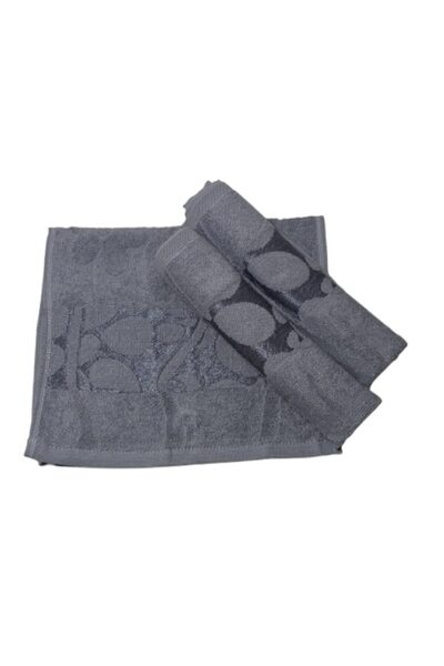 OEM Set prosoape de față, Bumbac, Model floral 3D, 420g/m², Gri, 50x90cm, 3 p...