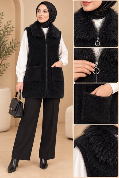 Genel Markalar Angora Yaka Kürklü Yelek