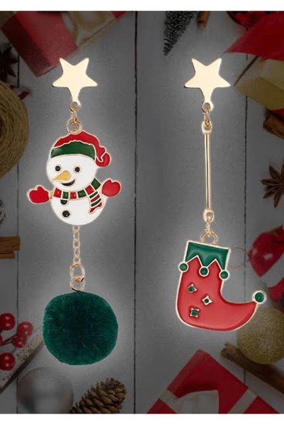AychaAksesuar Green Pompom Snowman Earrings