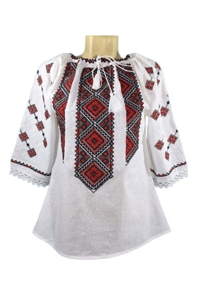 OEM Ie Dama, Bumbac, Maneca 3/4, Model Traditional-Broderie Rosu-Negru, Marime L