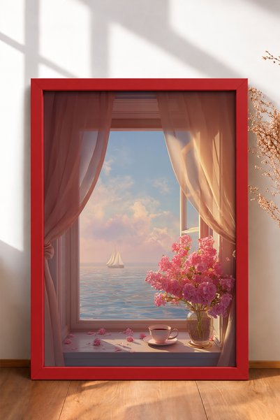 HOMEPACK Sea and Sailboats View from the Window Framed Painting Italy Poster ...
