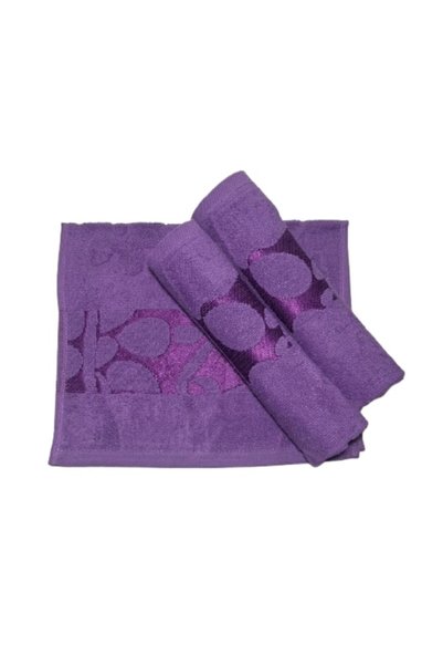 OEM Set prosoape de față, Bumbac, Model floral 3D, 420g/m², Mov, 50x90cm, 3 b...