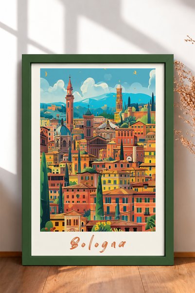HOMEPACK Bologna Towers and City Silhouette Framed Painting Italy Poster Livi...