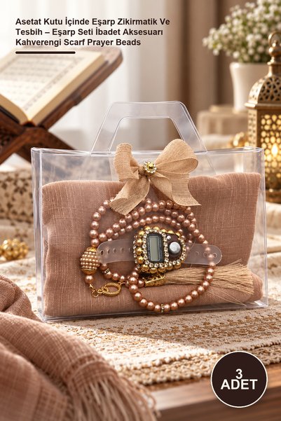 Yenilig 3 قطع من الأسيتات في علبة، وشاح زيكيرماتيك وسبحة - طقم وشاح، إكسسوارا...