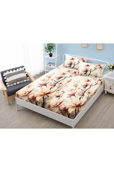 OEM Set husă de pat elastică, imprimeu orhidee, 180x200 cm, 2 fețe de pernă 5...