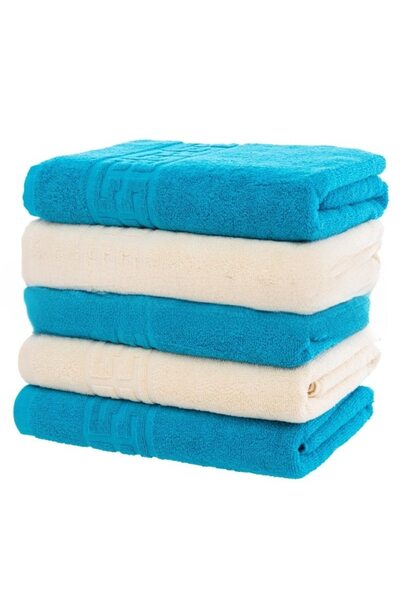 OEM Set de 5 prosoape de față, Bumbac, Bicolor, Bordură grecească, 500g/m², 5...