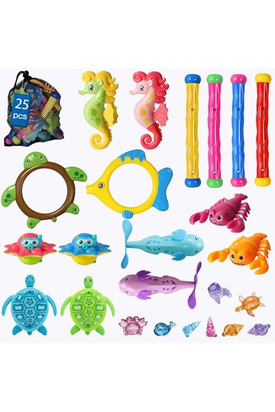 Generic Kids Diving Pool Toys, 25 PCS Swim Training Set with Diving Rings, Di...