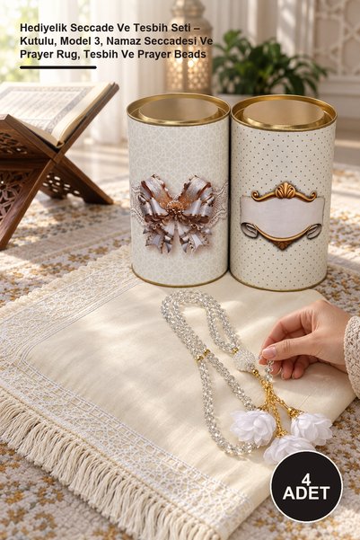 Yenilig 4-Piece Gift Set of Prayer Mat and Prayer Beads – Boxed, Model 3, Pra...
