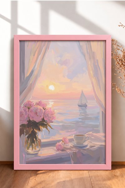 HOMEPACK Sunset on a Window with a Poppy Frame Painting Italy Poster Living R...