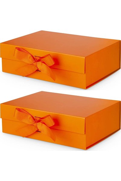 Generic صندوق هدايا برتقالي 27×19×8 سم من الورق المقوى، صندوق هدايا كبير فارغ...