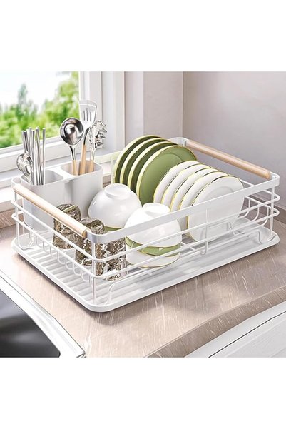 Telfun White Dish Drainer Rack Dish Drying Rack Dish Rack with Removable Drip...