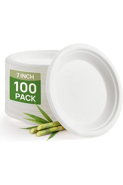 goodluck 9 Inch Paper Plates,50 Pack Disposable Sugarcane Plates