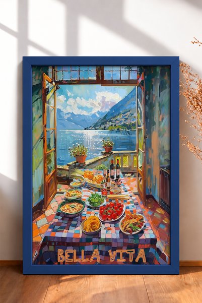 HOMEPACK Bella Vita Written Lake View Table Framed Painting Italy Poster Wall...
