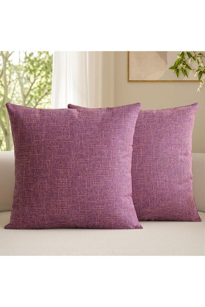 Generic مجموعة من 2 غطاء وسادة زخرفي من الكتان باللون الأرجواني مقاس 45 × 45 ...