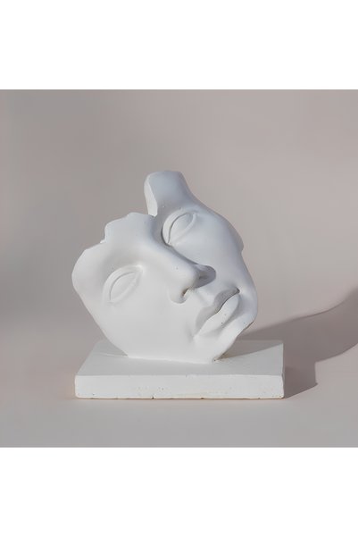Soyut Yüz Heykeli 20 cm Beyaz Tozu Dekoratif Obje ve Biblo