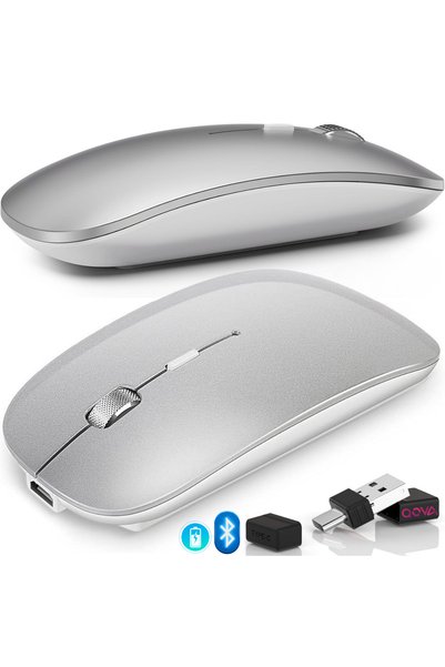 Qova Mouse wireless, Mod dual Bluetooth 5.1 și 2.4GHz, Reîncărcabil USB-C, Cl...