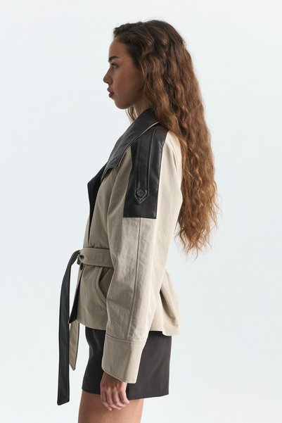 Antioch Faux Leather Collared Short Trench Coat