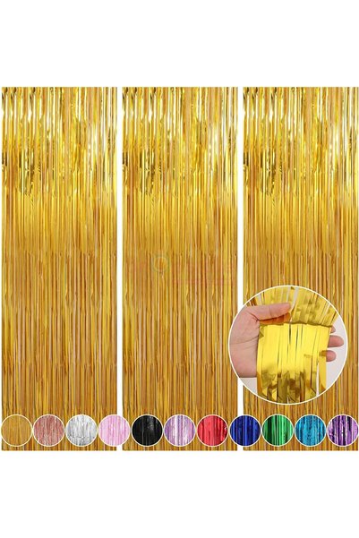 Generic 3 Pcs 3Ftx6Ft Golden Foil Fringe Curtains Happy Birthday Party, Anniv...