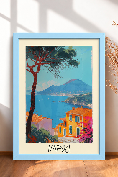 HOMEPACK Naples Bay with Pine Tree and Vesuvius Framed Painting Italy Poster ...