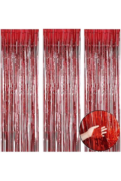 Generic Pack of 3 Foil Fringe Curtains Backdrop Party Decoration, Metallic Ti...