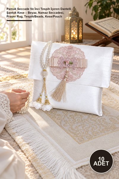 Yenilig 10 Pieces of Cotton Prayer Mats and Lace-Adorned Shantuk Pouches with...
