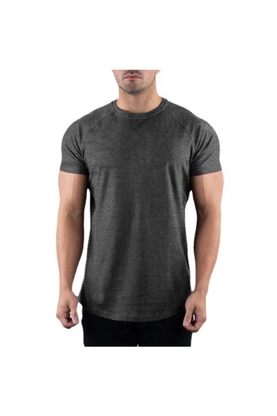 Choice XL Dark Grey Plain Gym T-shirt Men Summer Fitness Clothing O-Neck Shor...