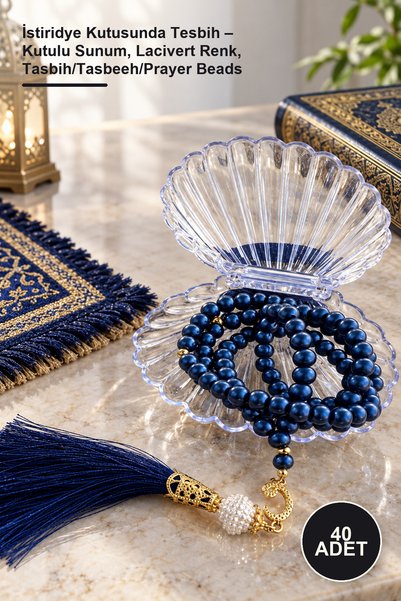 Yenilig 40 Prayer Beads in Oyster Box – Boxed Presentation, Navy Blue Color, ...