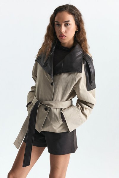 Antioch Faux Leather Collared Short Trench Coat