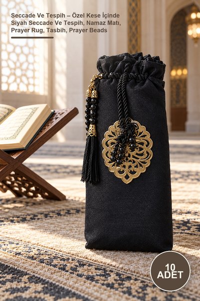 Yenilig 10 Pieces of Prayer Mats and Prayer Beads – Black Prayer Mat and Pray...