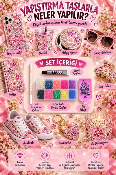 SESİKA HOBİ BEDAZZLE 10 Renkli Yapıştırma Taş Full Set Mumlu Kalem Yapıştırıcı (5.3 Ml) Taş Tabağı (SS10 2.5 Mm) Bedazzle Hobi