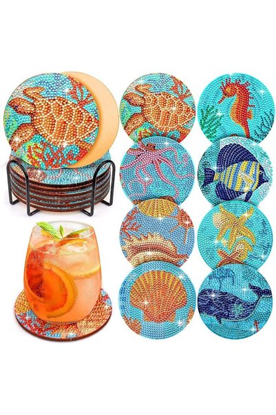 Bukela Diamond Painting Coasters Kit, 8Pcs 5D Ocean Diamond Art Kits Adults K...