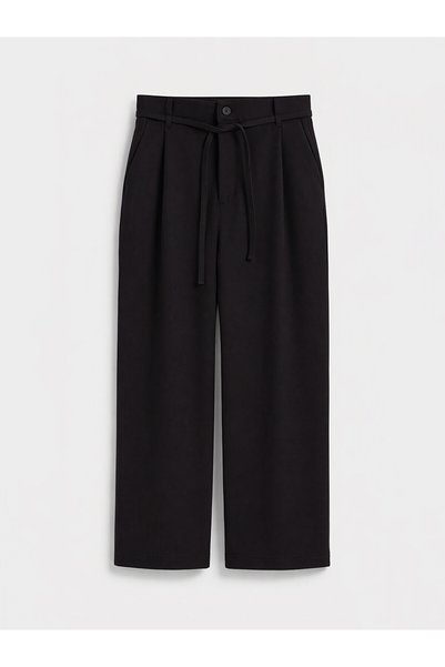 LC Waikiki Ozmarka New Season Black Men's Pleated Trousers with Drawstring Waist