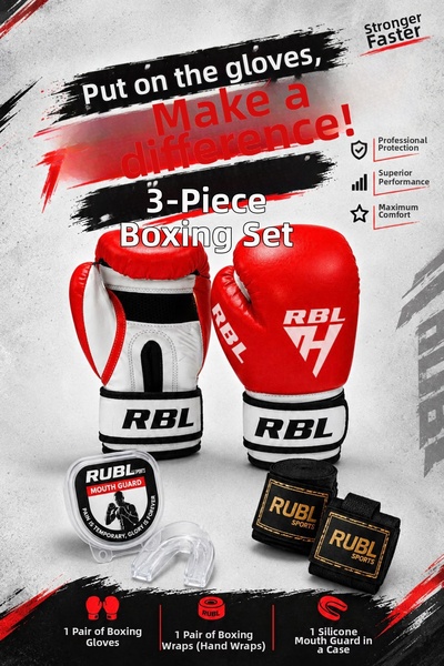 RUBBEL Boxing Set for Kids: Boxing Gloves, Hand Wraps, and Mouth Guard (2 Oz,...