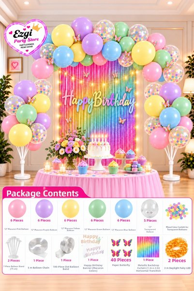 Ezgi Party Store Fairy Led Butterfly Macaron Color Birthday Concept Birthday ...