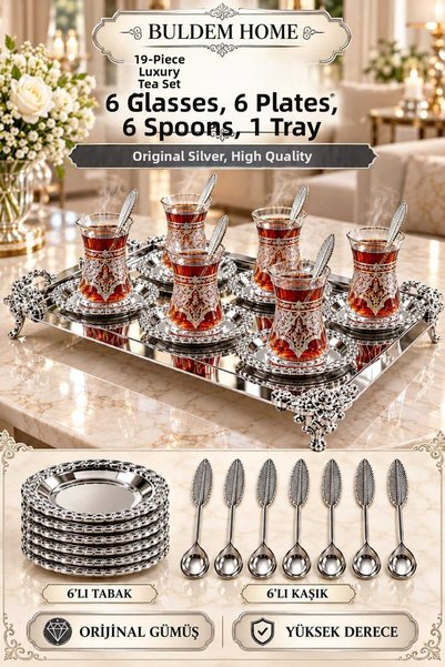 Buldem Luxury 19 Piece Set Cup Plate Spoon Pantokraf High Grade Silver Tea Se...