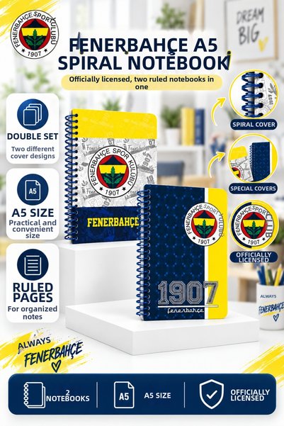 Fenerbahçe مجموعة دفاتر ملاحظات A6 متوسطة الحجم مرخصة للاستخدام، ذات غلاف صلب...