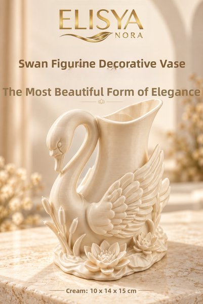 Elisya Nora Decorative Vase with Swan Figure and Lotus Detail Flower Pot