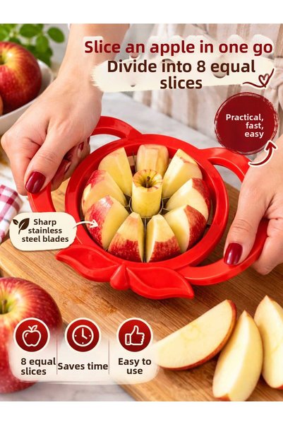 EVİNİZİNRİTMİ Apple Slicer 8 Slices and Core Remover – Red Color, Stainless S...