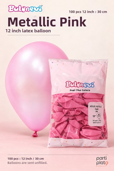 BalonEvi بالونات لاتكس وردية معدنية مقاس 12 بوصة 100 قطعة 30 سم بالونات للحفل...